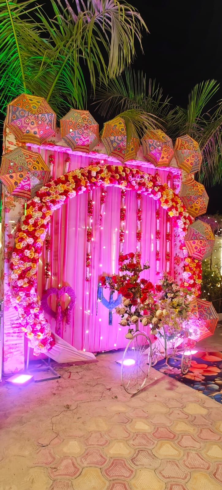Creative photo booth with colorful umbrellas